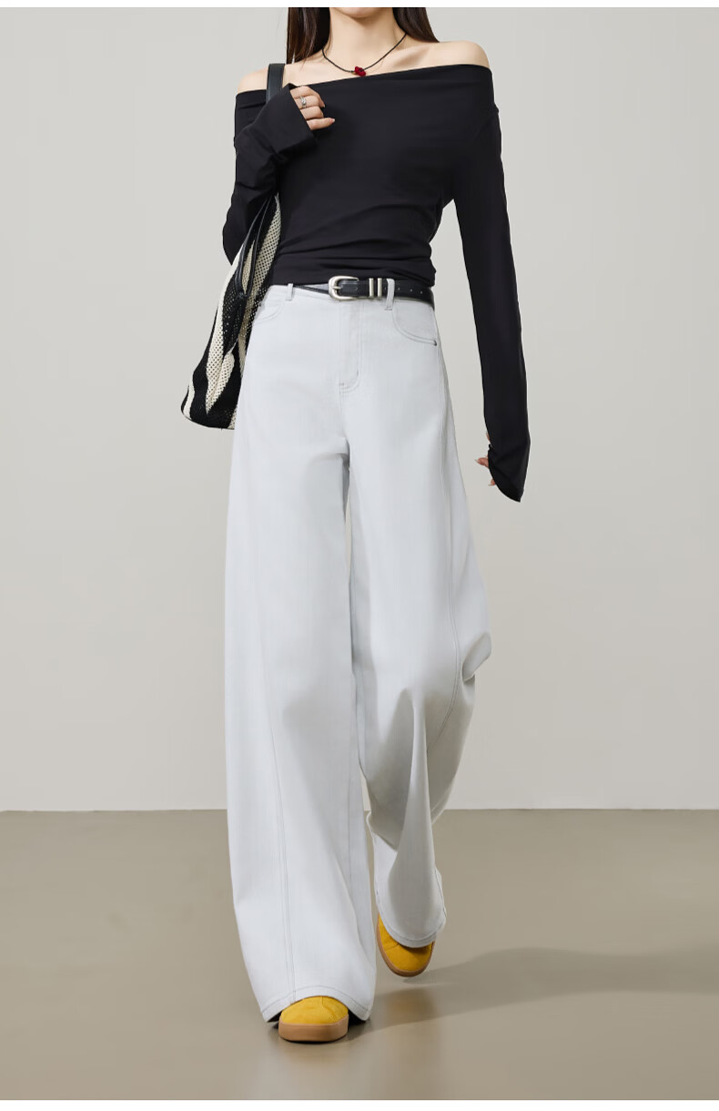 ESE-Y [Thread Sculpting Pants] Straight-Leg Jeans for Women 2026 Spring New Loose Floor-Length Wide-Leg Pants Dark Blue 28 24