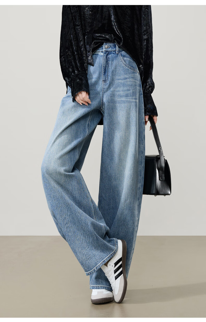 ESE-Y Relaxed Hip-Covering Pants 2026 Spring New High-Waist Shaped Curved Blade Denim Wide-Leg Scythe Pants Light Blue 28 19