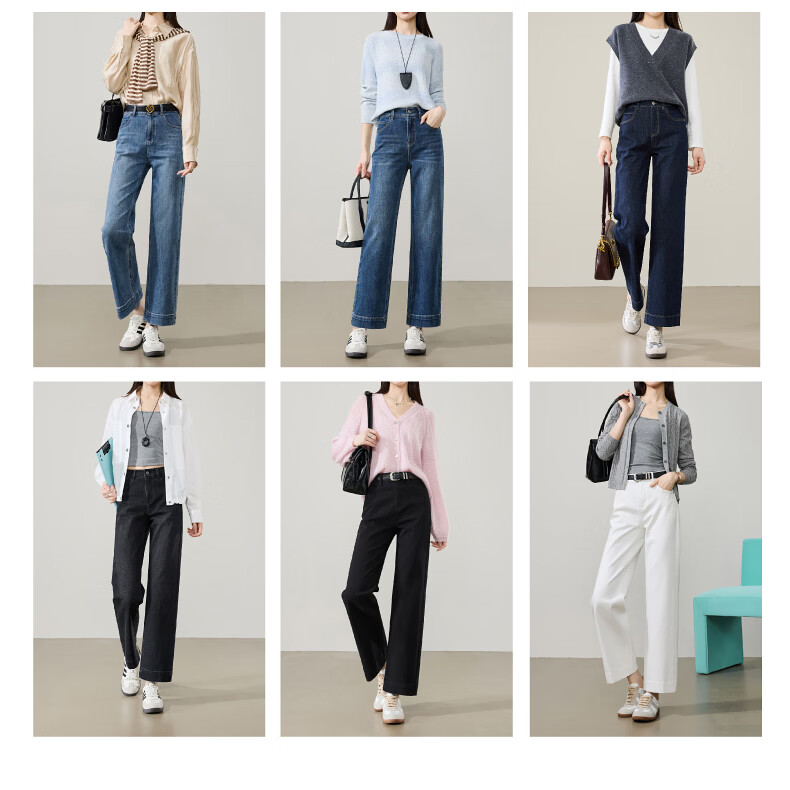 ESE-Y Wide-Leg Retro Petite Straight-Leg Jeans for Women 2026 Spring Slim Fit Black 30 22