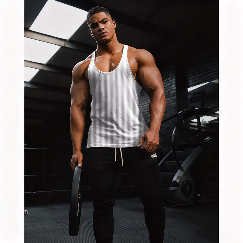 American Fitness Men's Fitness Summer Vest Basketball Sports Show Muscle Loose Breathable Sleeveless Bottom Shirt_viptrois.com