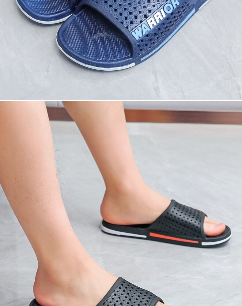 Warrior Men's Slippers Home Use Shower Non-Slip Bathroom Indoor Outdoor Silent Cool Slippers HL3C33 Black Size 43 17