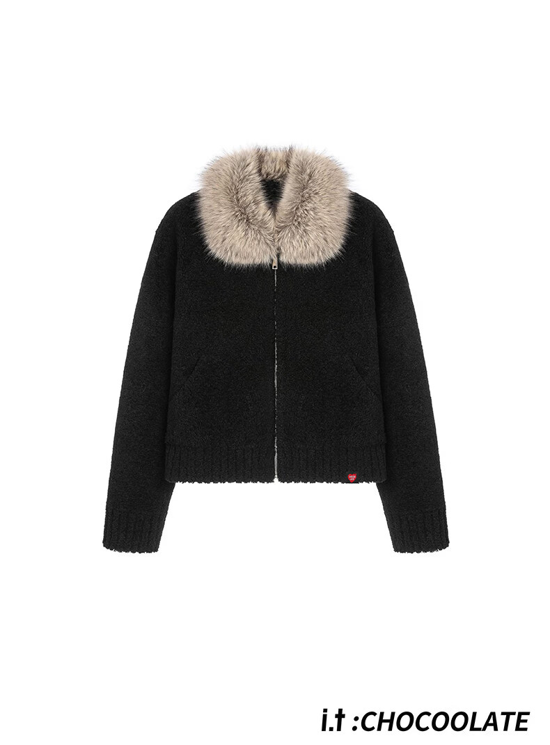 :CHOCOOLATE IT Dyed Lamb Wool Collar Shearling Coat Autumn Winter Women's Black Eco-friendly Fur Black M 5