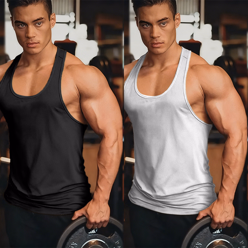 American Fitness Men's Muscle Loose Breathable Fitness Summer Vest Basketball Sports Sleeveless Bottom Shirt I-K153-White +Black Regular 3XL 180-100kg_viptrois.com