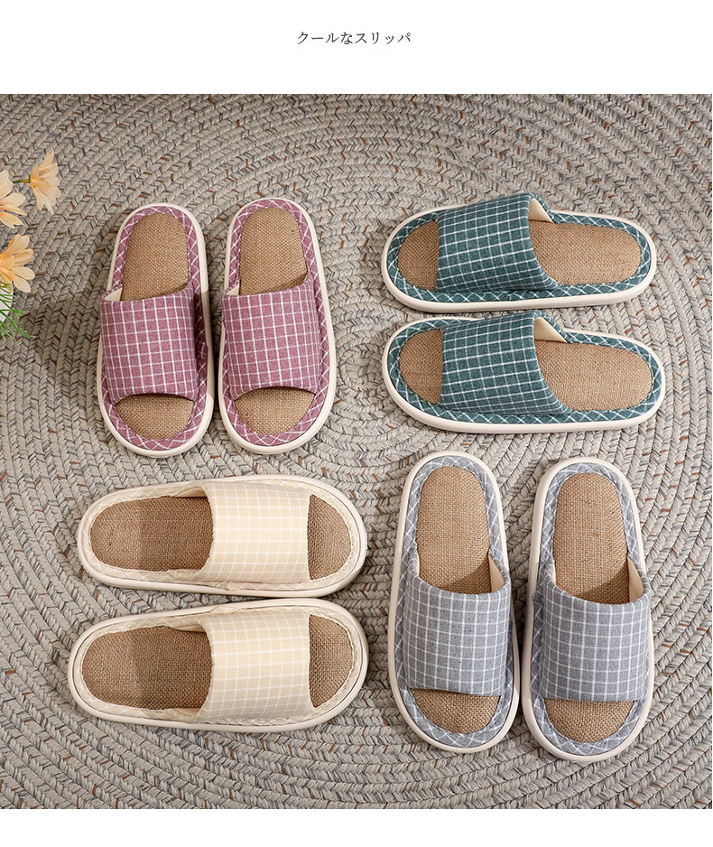 OHMYK Linen Slippers Men Spring Autumn Indoor Non-slip Breathable Four Seasons Cotton Linen Fabric Slippers Women Navy Blue Size 40-41 12
