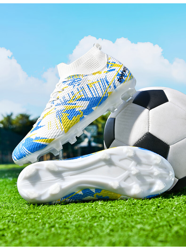 DEERWAY Adult AG Stud Soccer Shoes Grass Field Match Training Durable Non-slip White Gray Black AG Studs Size 35 22