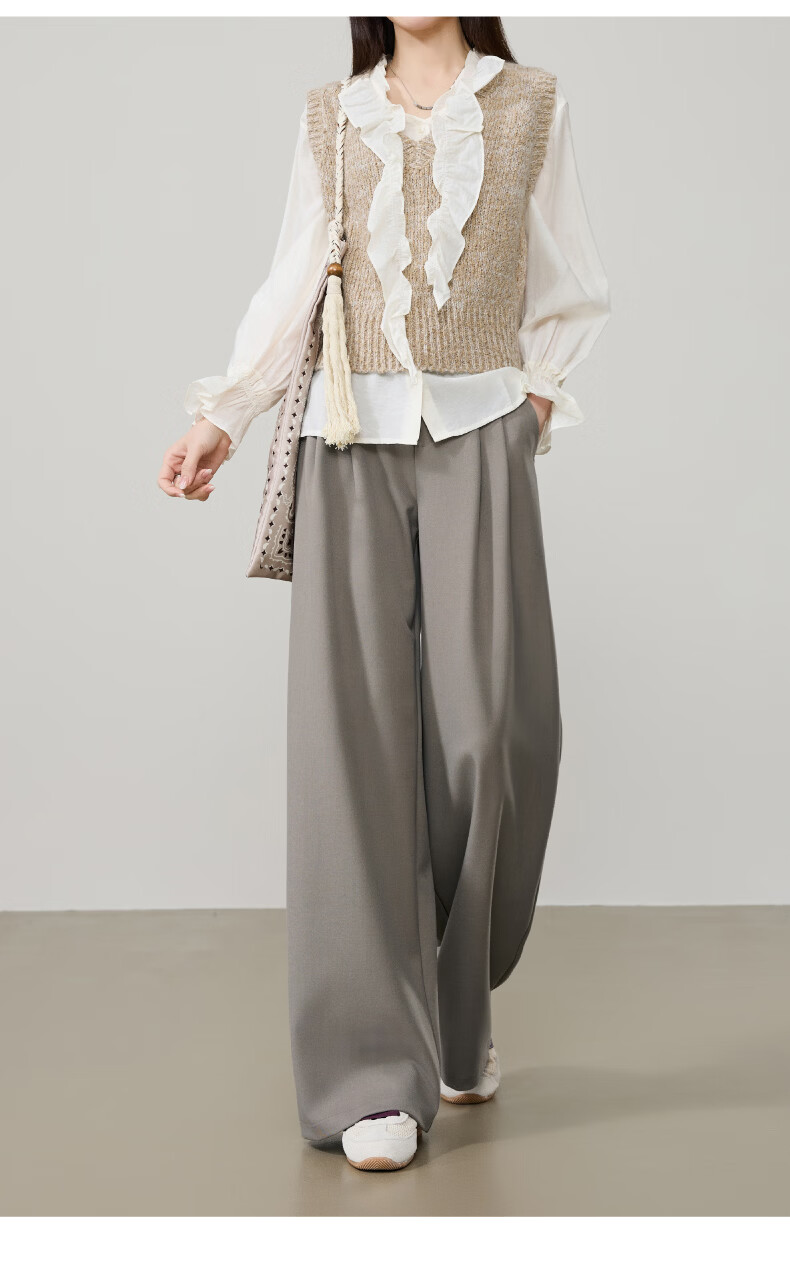 ESE-Y Lyocell Acetate Wide-Leg Suit Pants for Women 26 Spring New High-Intelligence Commuting Wide Straight Pants Gray 31 25
