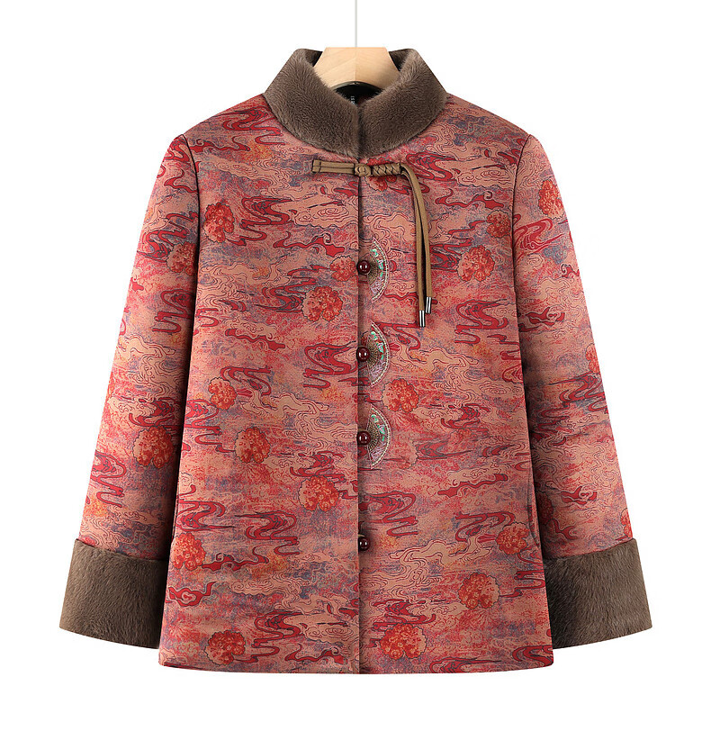 Fengxiao Mama Winter Coat Elderly Cotton-padded Jacket for Women 70-80 Years Old Mid-Aged and Senior Autumn Winter Thickened Fleece Lined Stylish Clothing 9