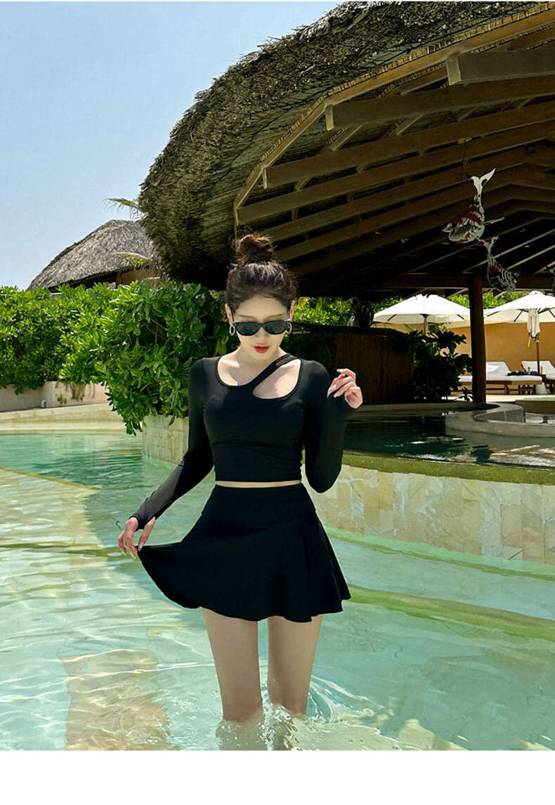DK Women's New Sexy One-Piece Swimsuit Small Bust Conservative Tummy Control Slimming Korean Hot Spring Swimwear Island Travel L 8