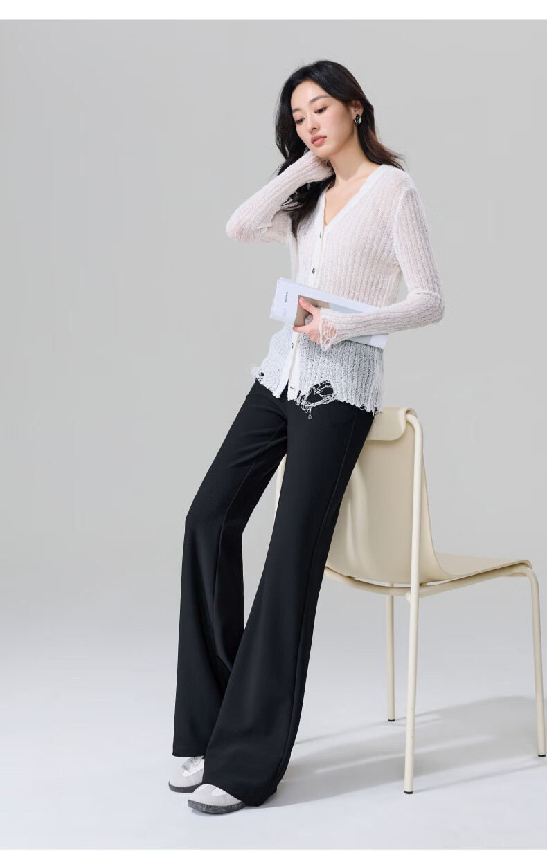 ESE-Y Women's Micro Flared Pants 2026 Spring New High Waist Slim Fit Draped Stretch Office Trousers Midnight Black 30S 24