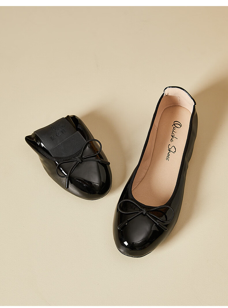 Quicheshoes Round Toe Mirror Surface Versatile Fashion Flat Shallow Mouth Women's Shoes Spring Summer Driving Shoes Soft Sole Black 37 12