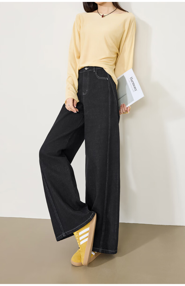 ESE-Y [Thread Sculpting Pants] Straight-Leg Jeans for Women 2026 Spring New Loose Floor-Length Wide-Leg Pants Dark Blue 28 23