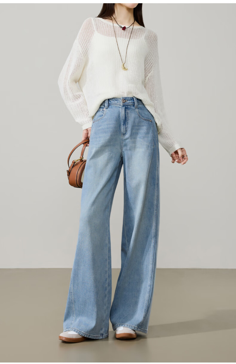 ESE-Y Deconstructed Wide-Leg Pants Women Spring 2026 New Lyocell Cotton Slim High-Waist Straight Denim Jeans Denim Blue 30 20