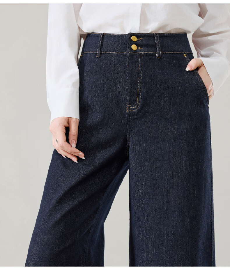 ESE-Y Women's Spring New Straight-Leg Denim Jeans, Nine-Point Wide-Leg Pants, Dark Blue, Size 29 24