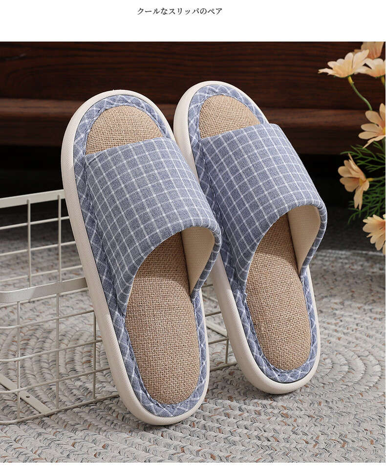 OHMYK Linen Slippers Men Spring Autumn Indoor Non-slip Breathable Four Seasons Cotton Linen Fabric Slippers Women Navy Blue Size 40-41 14