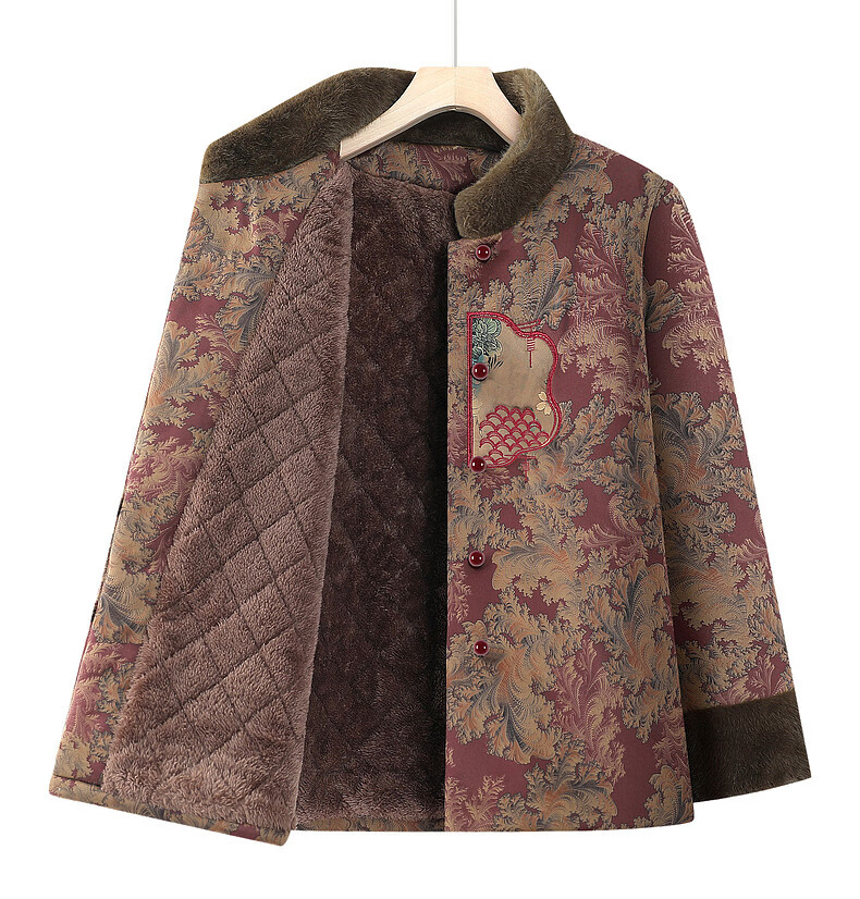 Fengxiao Mama Winter Coat Elderly Cotton-padded Jacket for Women 70-80 Years Old Mid-Aged and Senior Autumn Winter Thickened Fleece Lined Stylish Clothing 7