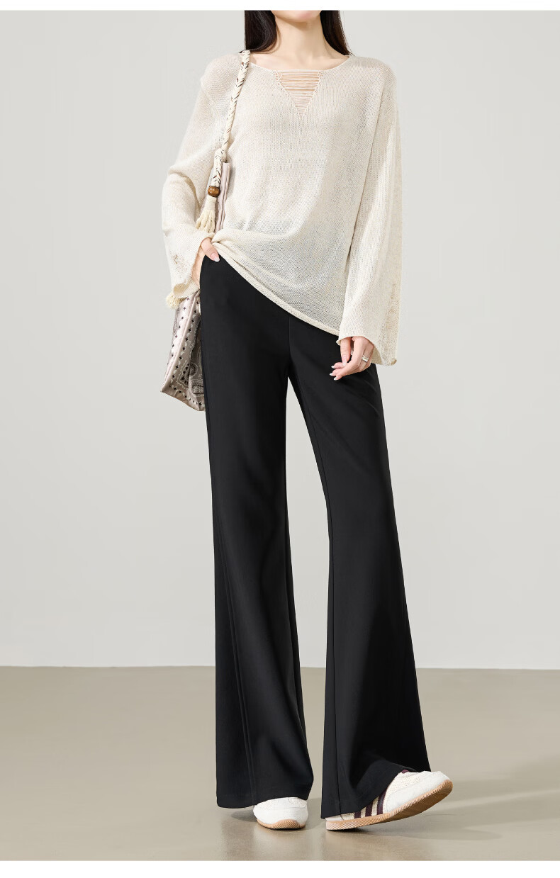ESE-Y Women's Spring 2026 Slim Fit Stretch Office Flared Trousers Black Size 28 5