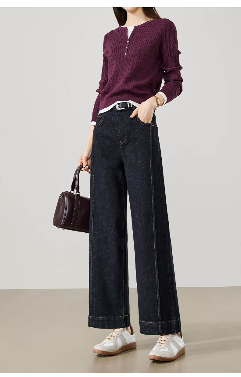 ESE-Y Women's 9/10 Wide Hem Straight Leg Jeans 2026 Spring New Slim Split Wide Leg Pants Black Gold Size 29 20