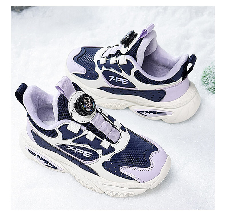7-PE Girls' Winter 2025 New Waterproof Leather Anti-Slip Soft Sole Fleece-Lined Cotton Shoes Children's Sports Shoes 9