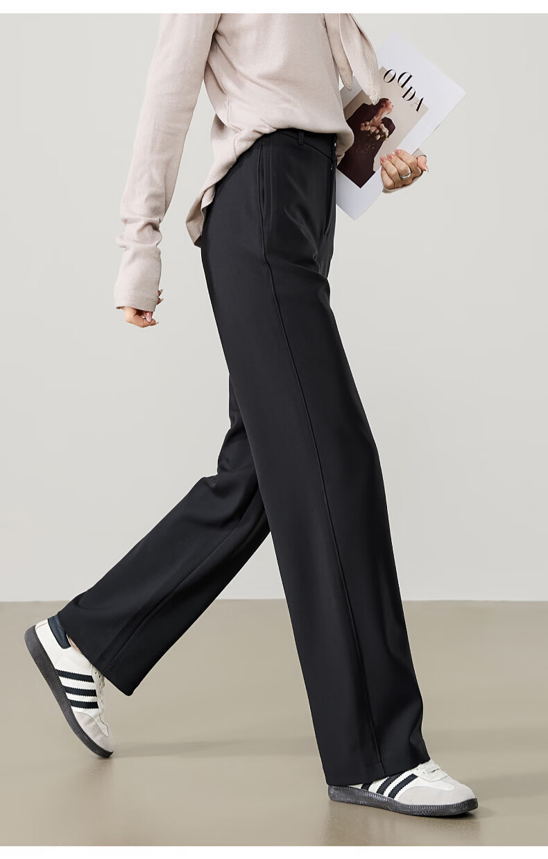 ESE-Y Women's Straight-Leg Suit Pants 2026 Spring Slim Casual Commuter Textured TR Narrow Black Size 26 21