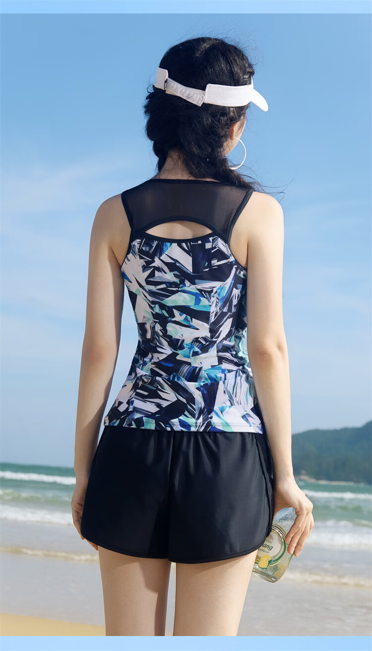 Sanqi Conservative Two-Piece Swimsuit for Women Sleeveless Tankini and Boyshorts Plus Size 2XL Slimming Swimwear for Hot Springs and Vacation 18