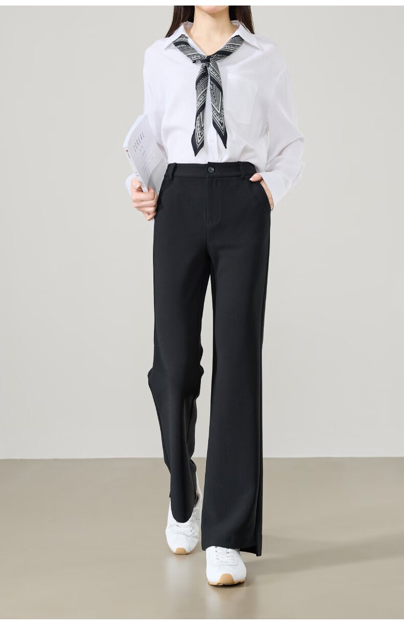 ESE-Y Women's Micro Flared Pants 2026 Spring New High Waist Slim Fit Draped Stretch Office Trousers Midnight Black 30S 28