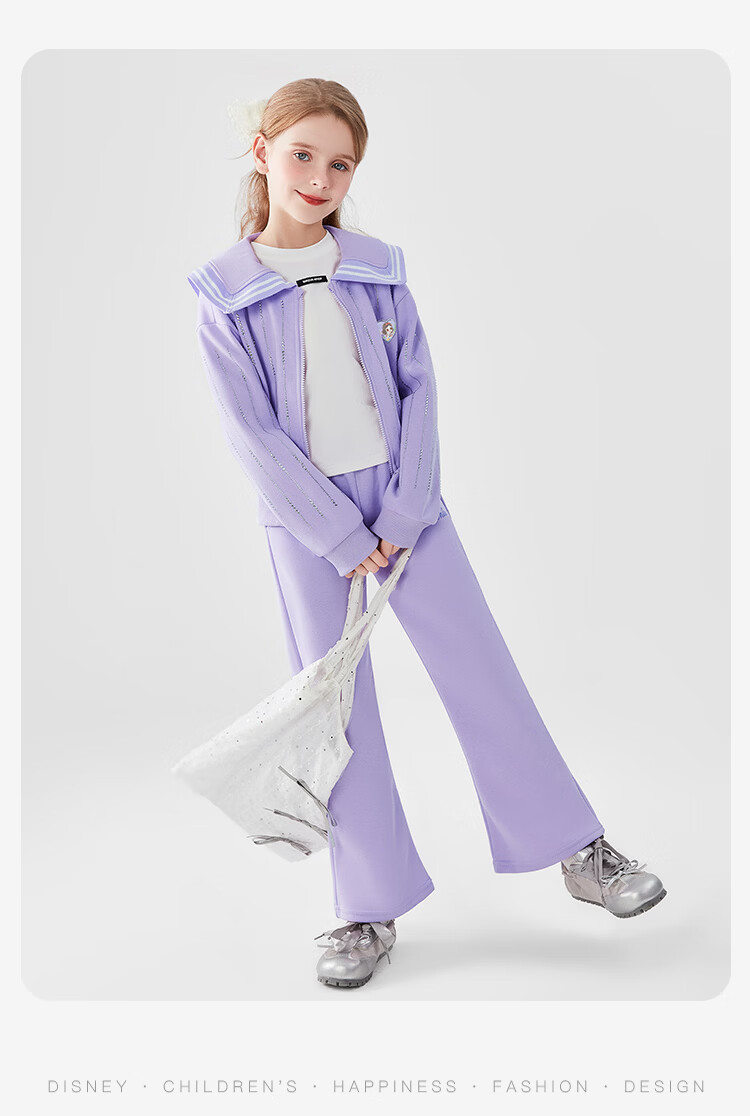 Disney Girls' Spring and Autumn Outfit 2026 Purple Size 160 Children's Jacket and Pants Sports Casual Set 23