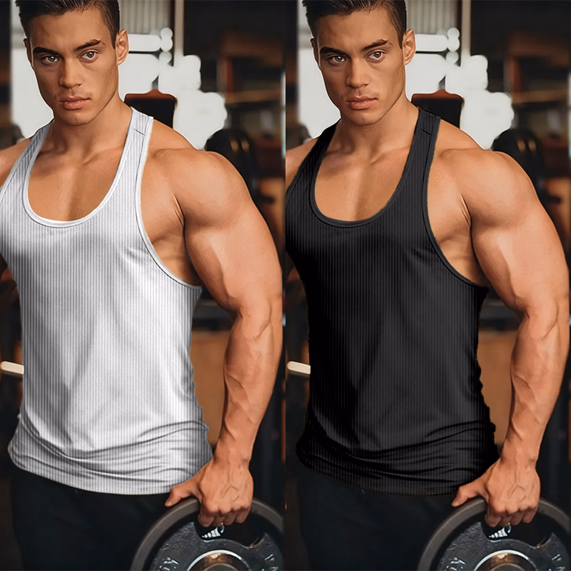 American Fitness Men's Muscle Loose Breathable Fitness Summer Vest Basketball Sports Sleeveless Bottom Shirt I-K153-White +Black Regular 3XL 180-100kg_viptrois.com