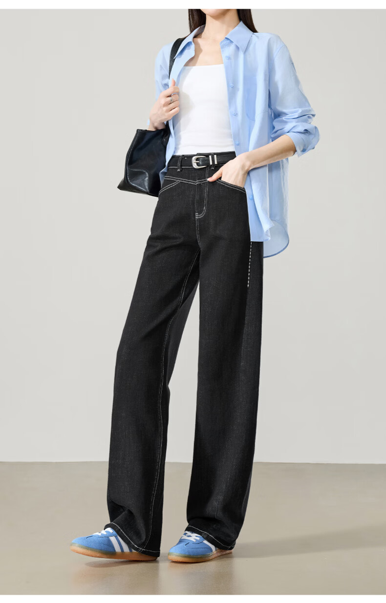 ESE-Y Women's Straight-Leg Denim Jeans 2026 Spring New Slimming Wide-Leg Pants Black Gold 26 22