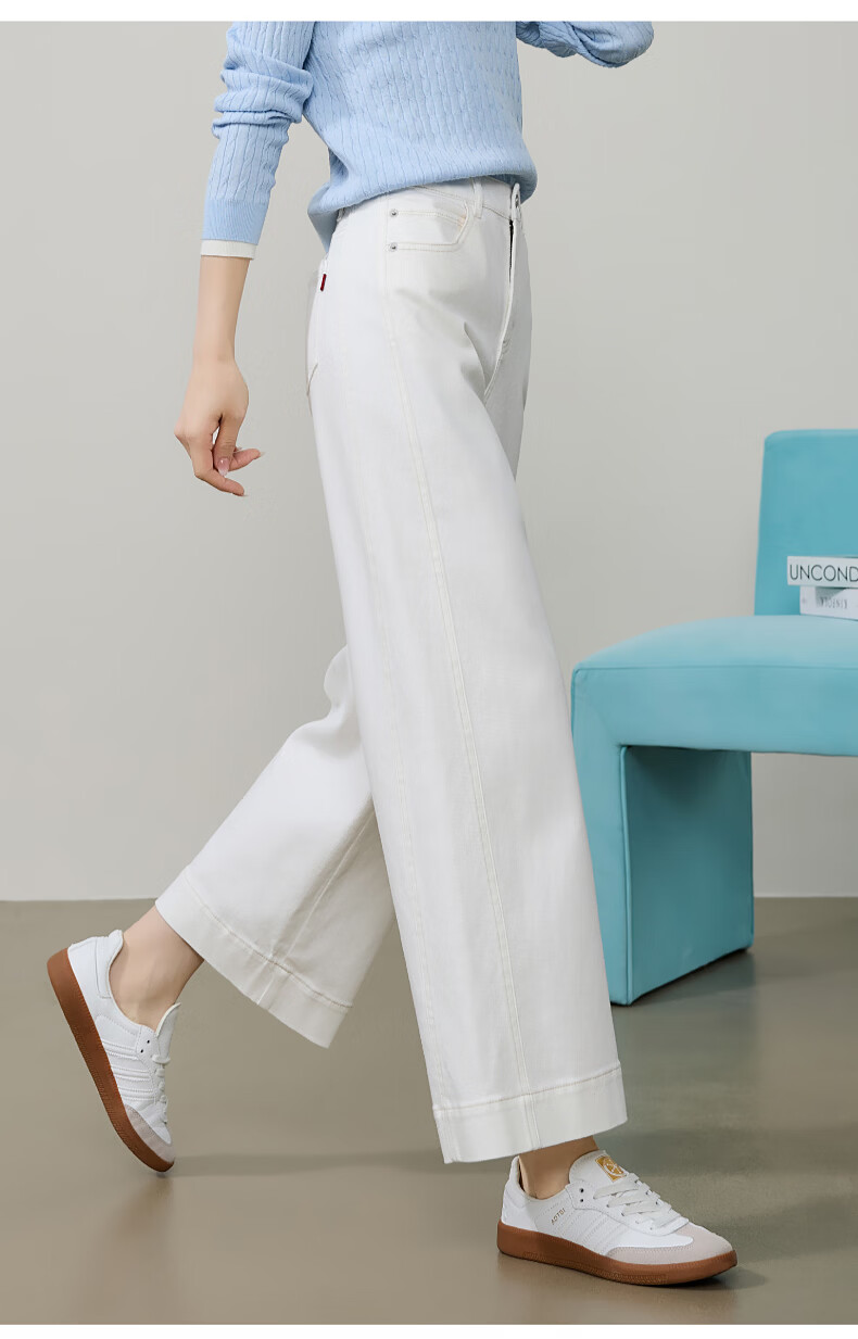 ESE-Y Slim Fit Cropped Wide-Leg Jeans for Women 26 Spring New Wide-Edge Straight Cut Petite Denim Blue 27 21