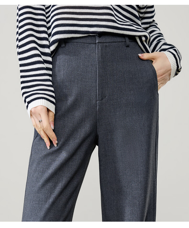 ESE-Y Women's Straight-Leg Suit Pants 2026 Spring Slim Casual Commuter Textured TR Narrow Black Size 26 18