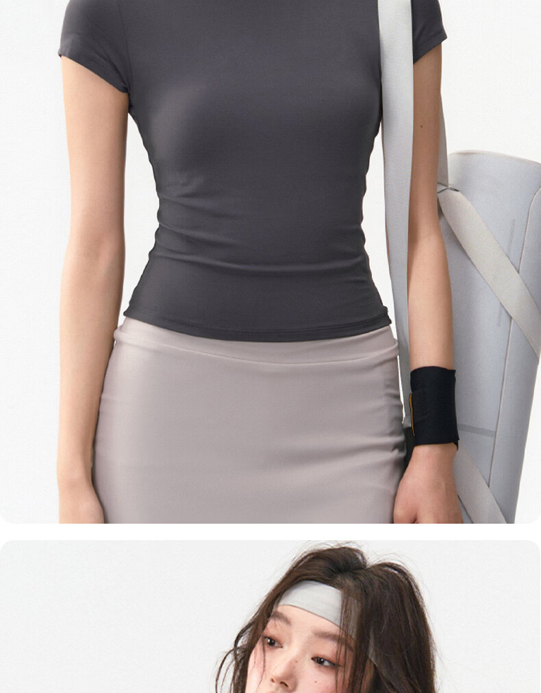 XUEXIMAN Women's Spring Summer Yoga Short Sleeve Quick-Dry High Elastic Slim Pilates Training Fitness T-Shirt 10
