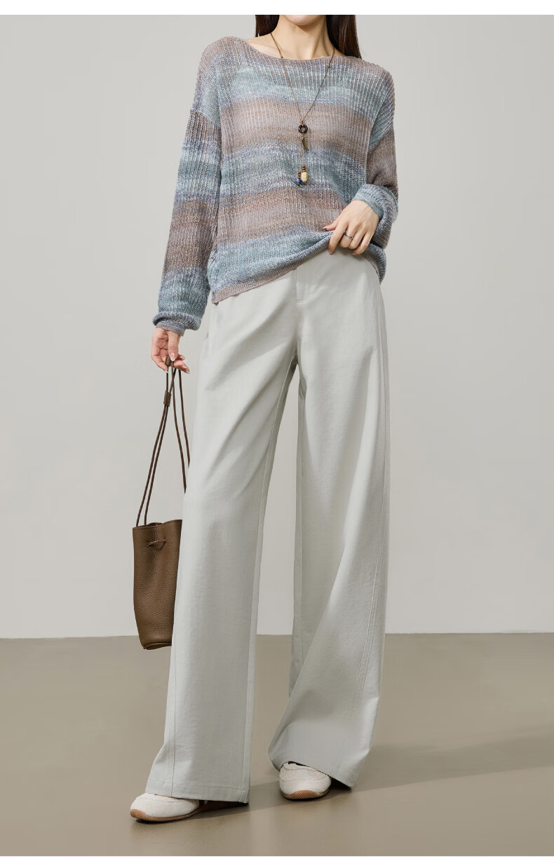 ESE-Y Wrinkle-Resistant Titanium Cotton Wide-Leg Pants for Women Spring 2026 New High-Waist Side Split Loose Straight Casual Pants Navy Blue Size 27 21