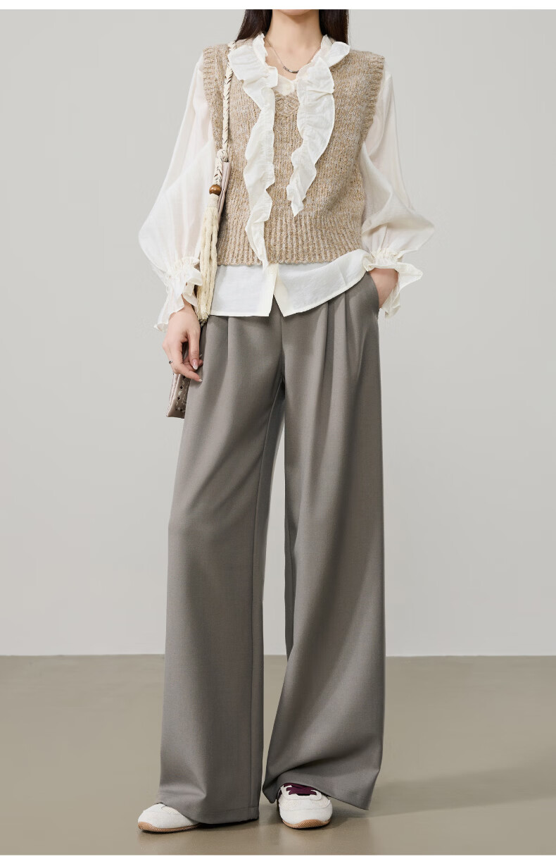 ESE-Y Lyocell Acetate Wide-Leg Suit Pants for Women 26 Spring New High-Intelligence Commuting Wide Straight Pants Gray 31 24