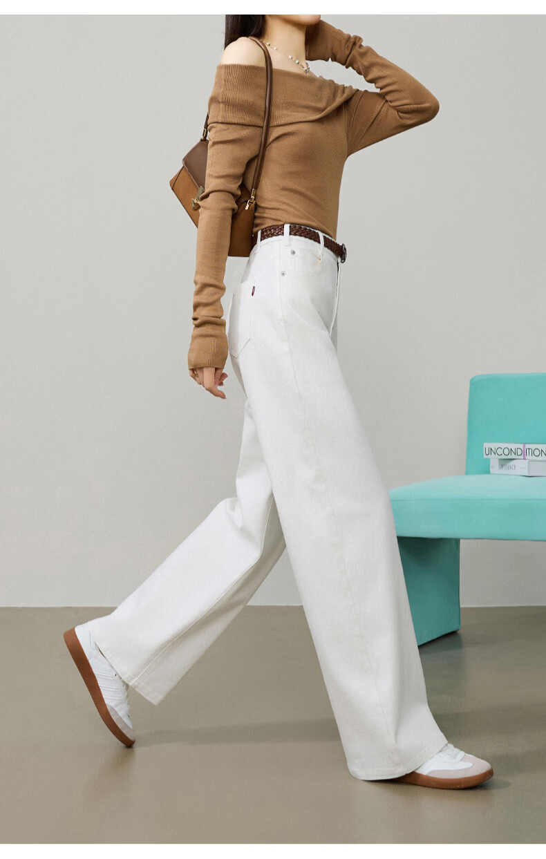 ESE-Y Women's Wide Straight Jeans 26 Spring New Colorfast Cotton Stretch Wide-Leg Pants Denim Blue 27 27