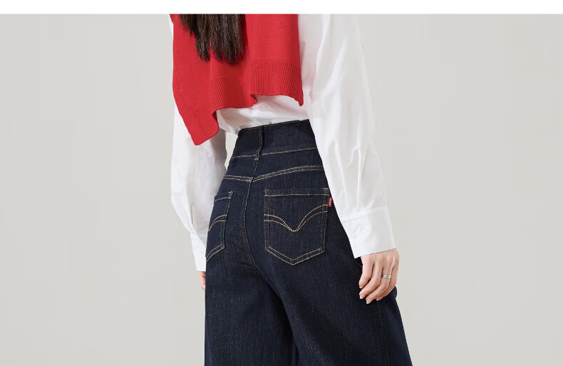 ESE-Y Women's Spring New Straight-Leg Denim Jeans, Nine-Point Wide-Leg Pants, Dark Blue, Size 29 25