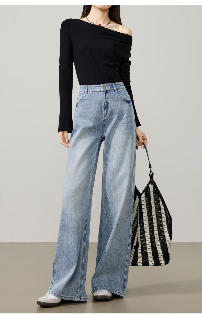 ESE-Y Slimming Wide-Leg Pants for Women 26 Spring New Lightning Wash Vintage Twill Denim Straight-Leg Pants Blue 29 22