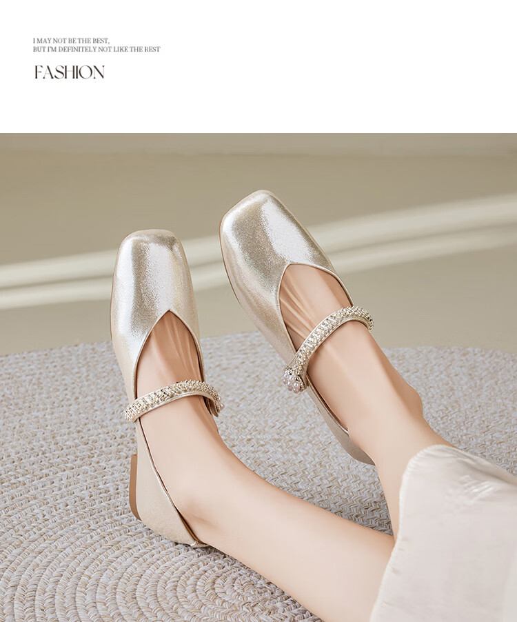 Zhuoshini Dress Single Shoes 2026 New Spring Autumn Qipao French Mary Jane Women's Flat Low Heel Leather Shoes Light Gold 38 11