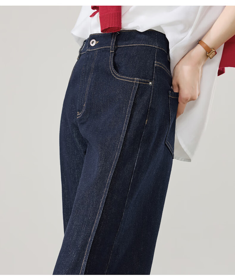 ESE-Y Women's 9/10 Wide Hem Straight Leg Jeans 2026 Spring New Slim Split Wide Leg Pants Black Gold Size 29 16