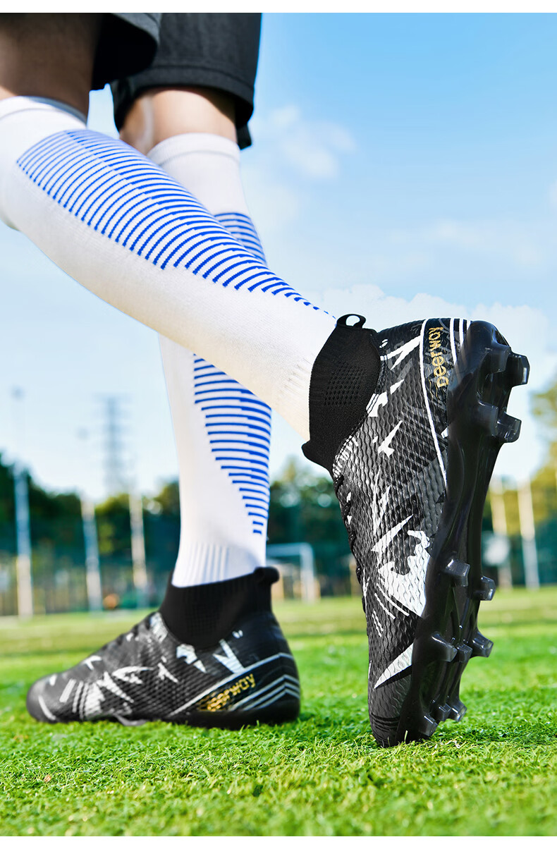 DEERWAY Adult AG Stud Soccer Shoes Grass Field Match Training Durable Non-slip White Gray Black AG Studs Size 35 14