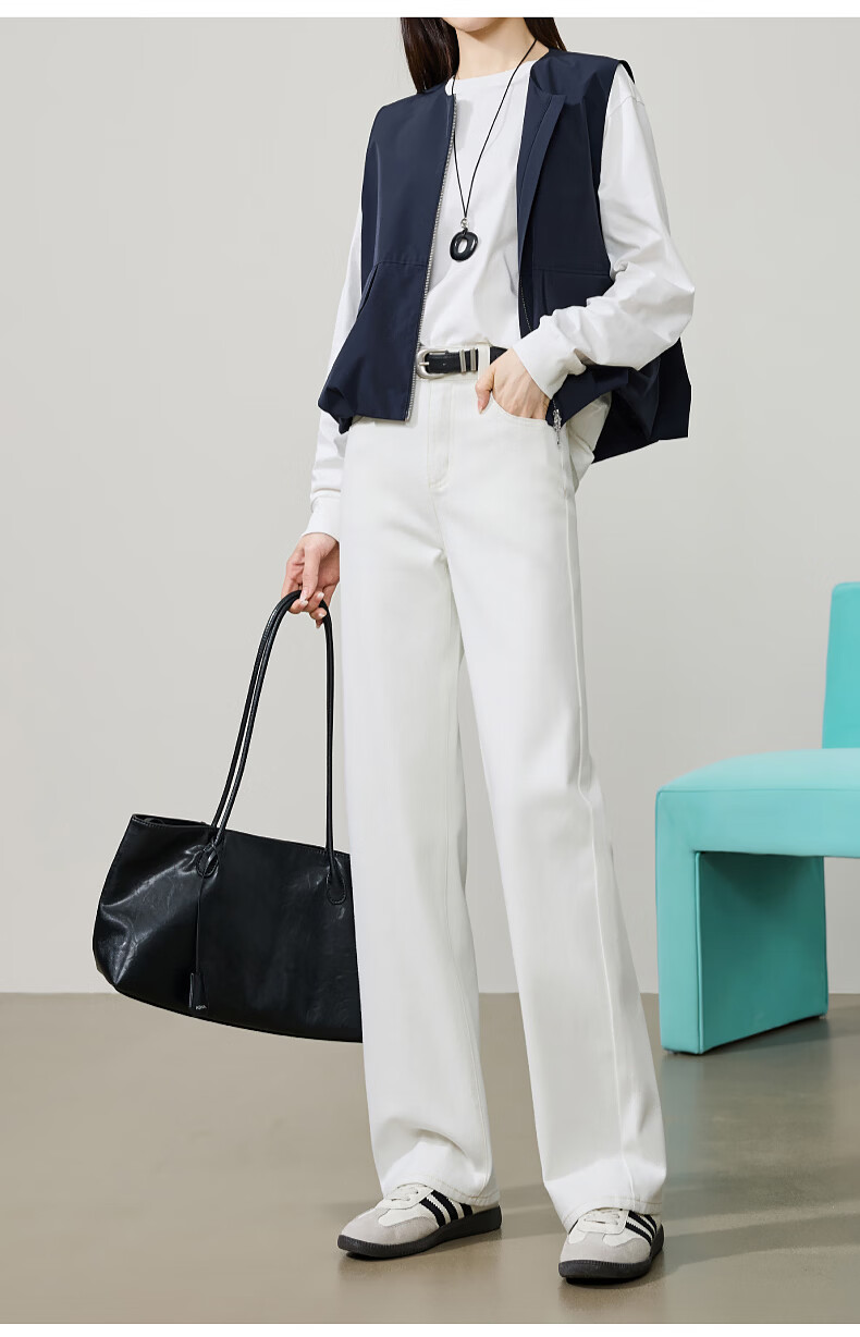 ESE-Y Women's Narrow Wide-Leg Jeans 26 Spring New Stretch Slim Straight Pants Dark Blue 33 21
