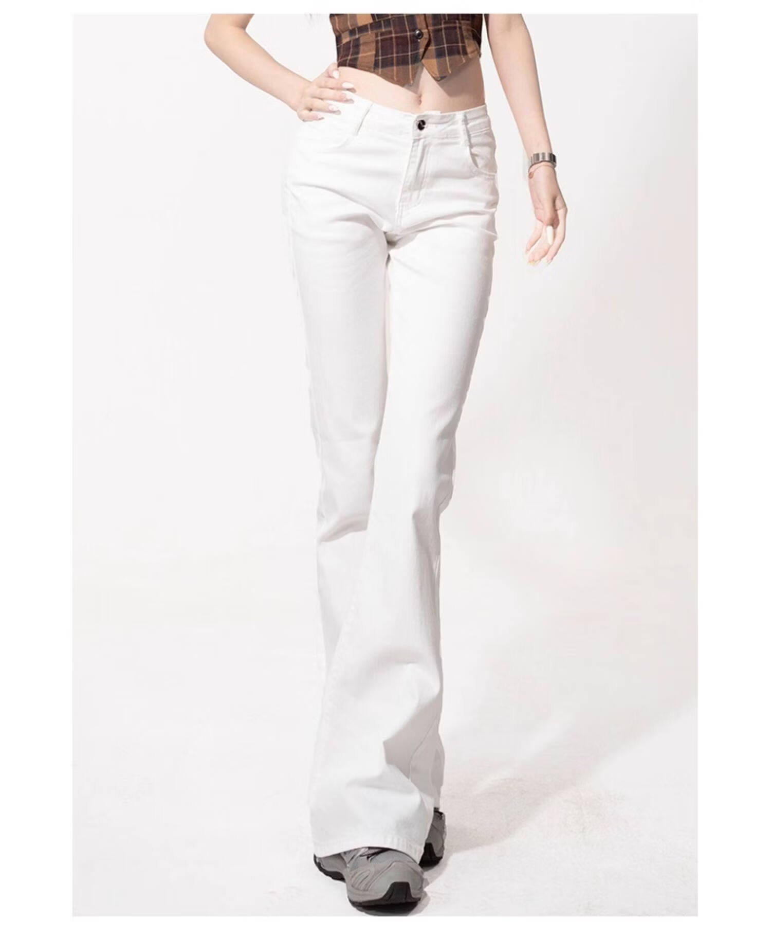 :CHOCOOLATE Women's Summer High-Waist Slim Fit Petite Flared Jeans White Extended Length L 5