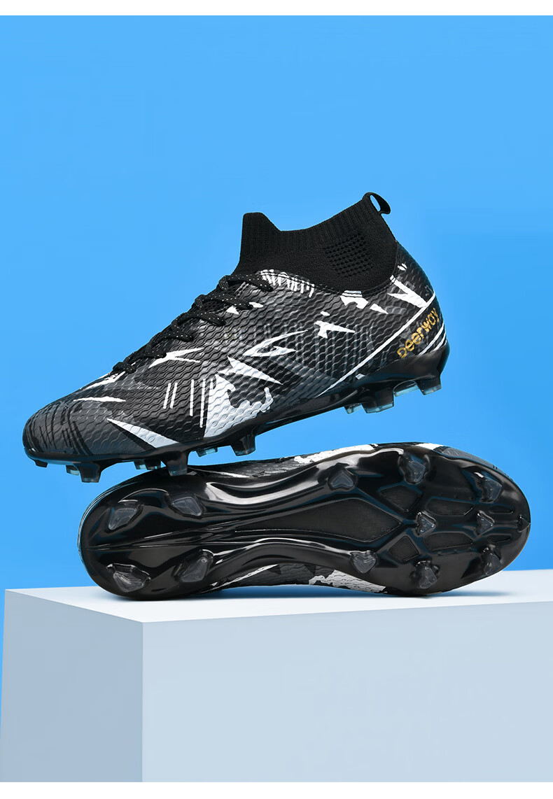 DEERWAY Adult AG Stud Soccer Shoes Grass Field Match Training Durable Non-slip White Gray Black AG Studs Size 35 17