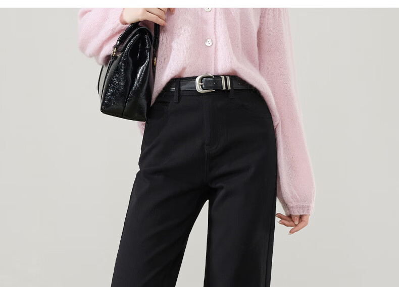 ESE-Y Wide-Leg Retro Petite Straight-Leg Jeans for Women 2026 Spring Slim Fit Black 30 41