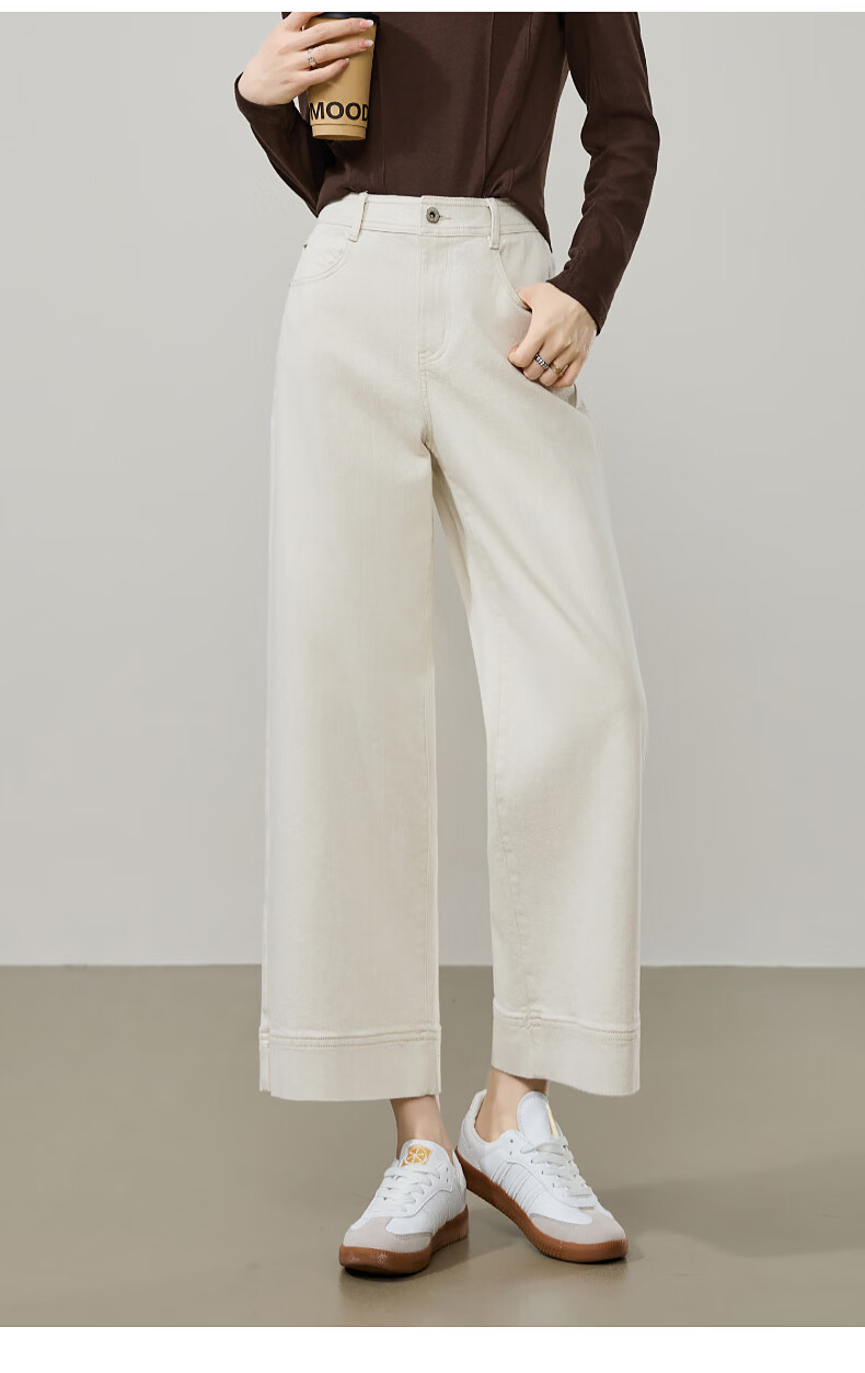 ESE-Y 2026 Spring New Slimming Wide-Leg Cropped Pants for Women, Black Gold, Size 28 24