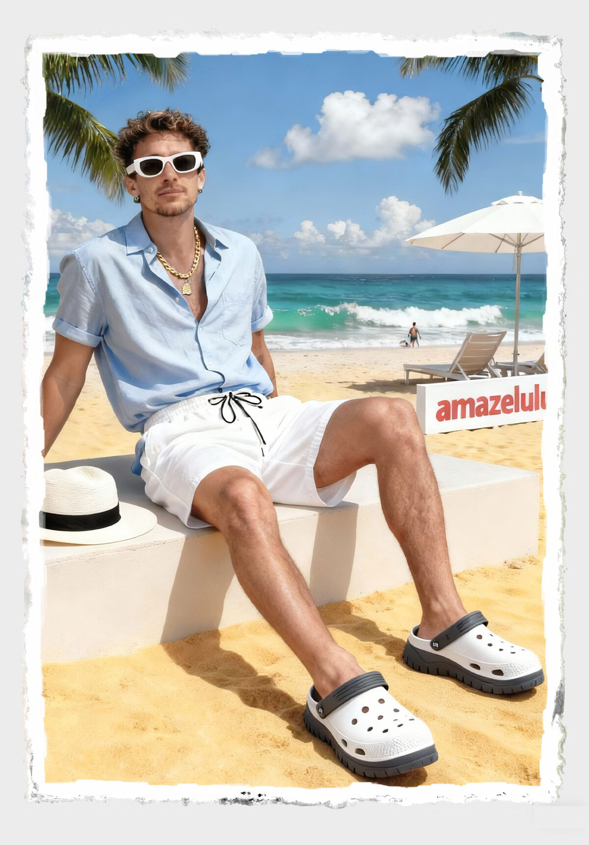 AMAZE-LULU Men's Two-Tone Clog Summer New Thick-Soled Non-Slip Outdoor Beach Sandals White Size 40-41 8