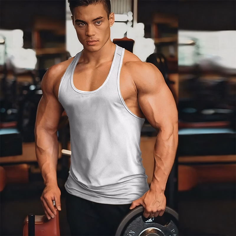 American Fitness Men's Muscle Loose Breathable Fitness Summer Vest Basketball Sports Sleeveless Bottom Shirt I-K153-White +Black Regular 3XL 180-100kg_viptrois.com