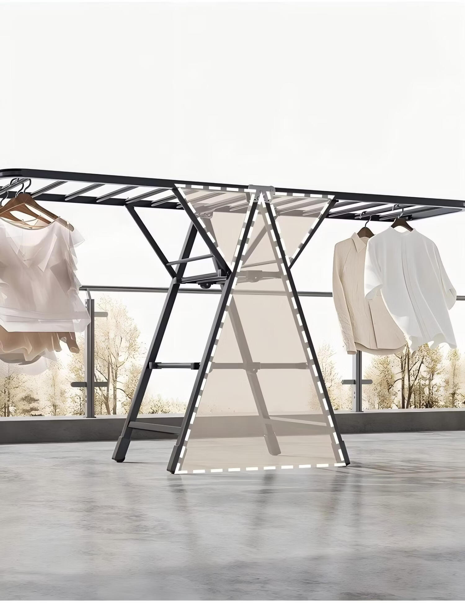 Jiajieshi Folding Floor Clothes Drying Rack Indoor Garment Rack Balcony Quilt Drying Rod 1.5m Gray 11