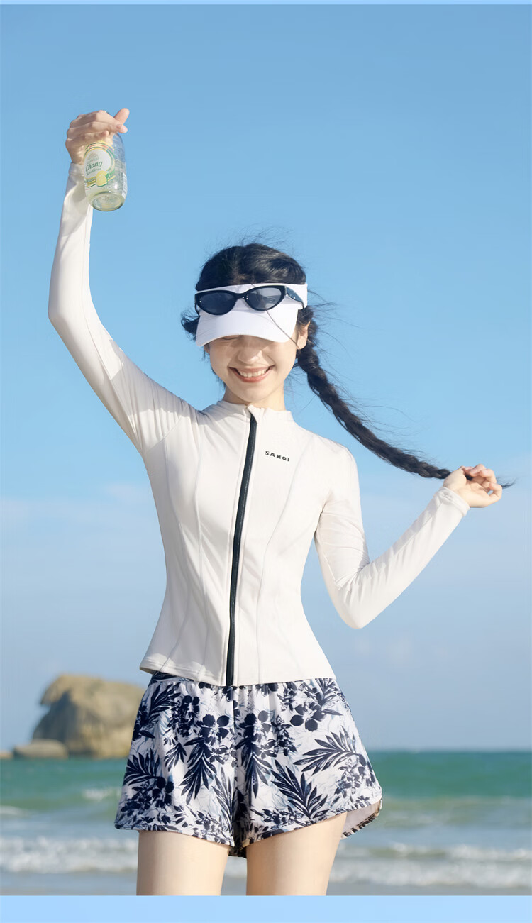 Sanqi Two-Piece Women's Long Sleeve Conservative Swimwear Plus Size Sporty Tummy Control Slimming Hot Spring Swimsuit XL 14