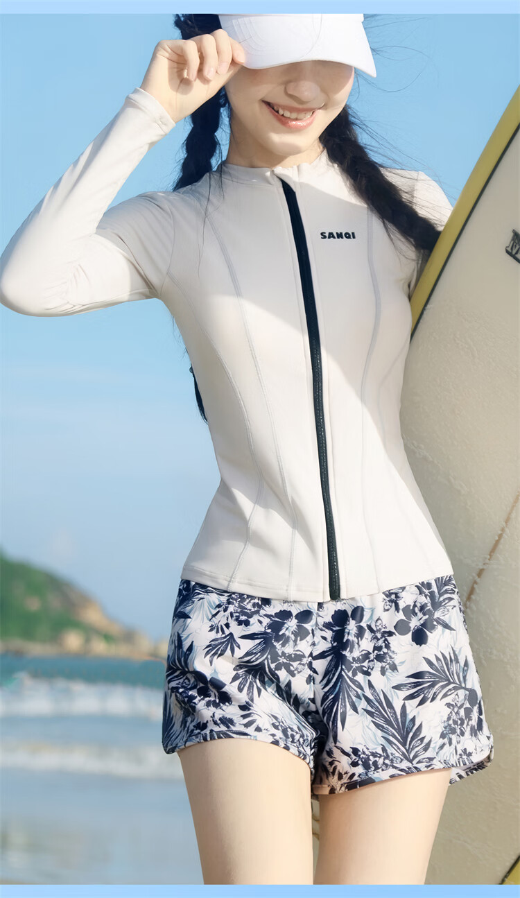 Sanqi Two-Piece Women's Long Sleeve Conservative Swimwear Plus Size Sporty Tummy Control Slimming Hot Spring Swimsuit XL 17