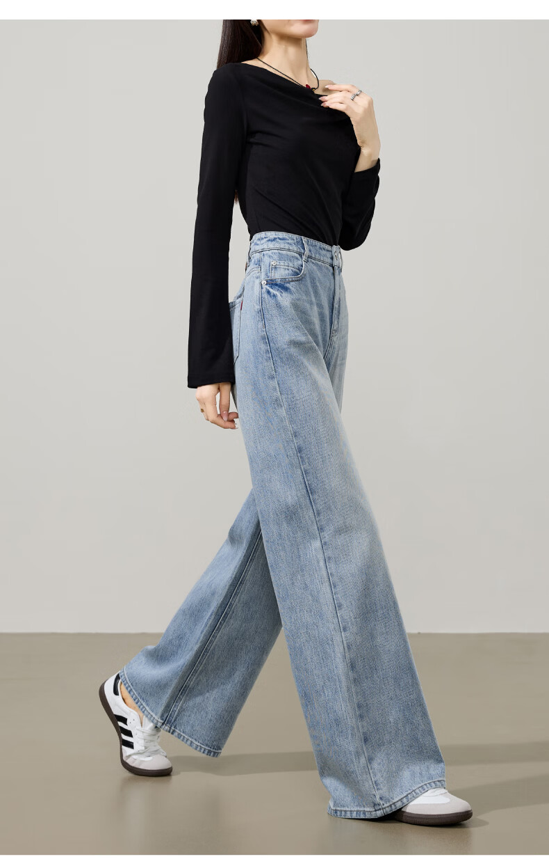 ESE-Y Slimming Wide-Leg Pants for Women 26 Spring New Lightning Wash Vintage Twill Denim Straight-Leg Pants Blue 29 23